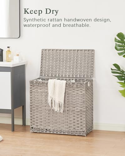 SETVSON Laundry Hamper with Lid Laundry Basket 132 L PE Rattan, Gray - color: Grey, size: 35.0 Gal