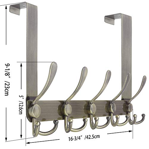 WEBI Over The Door Hooks Door Hanger with 5 Tri Hooks for Hanging, Over The Door Towel Rack Coat Hanger Coat Rack for Behind Back of Bathroom,Bronze - color: Bronze, size: 1 Pack