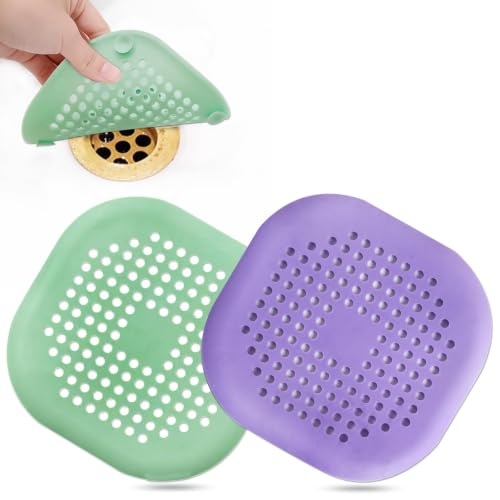 Bovinde Hair Drain Catcher,Square Cover for Shower 2 Pack (Purple Green) - color: Purple Green