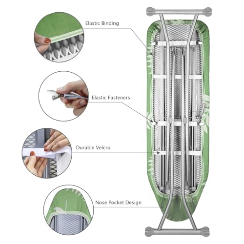 SheeChung Ironing Board Cover and Pad 18"x49",Wide Ironing Board Cover - color: Green+leaf, size: 49"L x 18"W