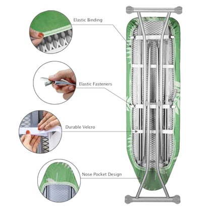 SheeChung Ironing Board Cover and Pad 18"x49",Wide Ironing Board Cover - color: Green+leaf, size: 49"L x 18"W