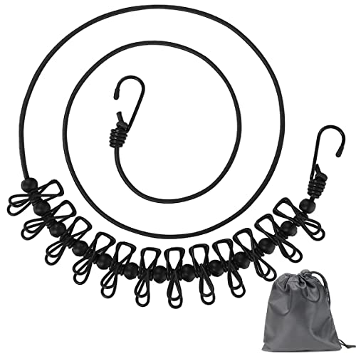 Retractable Portable Clothesline for Travel，Clothing line with 12 Clothes Clips，for Indoor and Outdoor Laundry Drying line，Outdoor Camping Accessories (Black) - color: Black