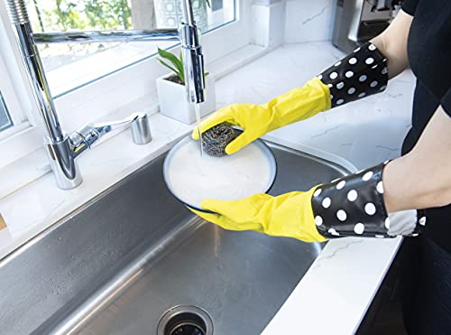 Glam Gloves Diswasher's Thick Latex Gloves for Kitchen & Home, Long Sleeves, One Size Fits All, 1 Pair, Yellow