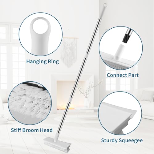 Floor Scrub Brush with 51-Inch Long Handle, 2 in 1 Floor Scrubber