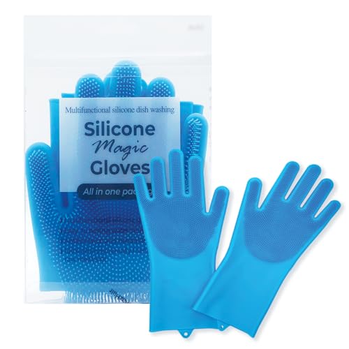 Silicone Magic Gloves : Ultimate Cleaning Gloves for Dishwashing, Kitchen, Pet, and Car - color: Blue
