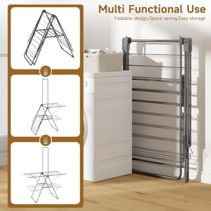Bigzzia Clothes Drying Rack Foldable, 3-Level Large Laundry Drying Rack - size: X-Large