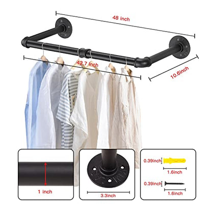 Wall Mounted Clothes Rack - 48" Clothing Garment Rack - size: Black 48" x1 pcs(2Base)