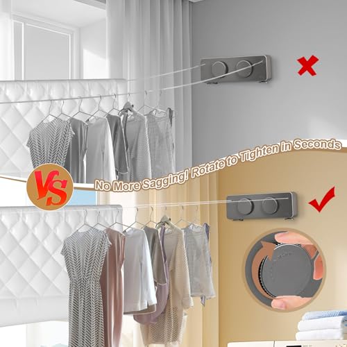 Retractable Clothesline Indoor, Non-Sagging Outdoor Clothes Line Retracting, 16.7 Ft Heavy Duty Clothes Drying Laundry Line, Wall Mounted Stainless Steel Clothesline for Balconies (Double line-Grey) - color: Double Line-grey