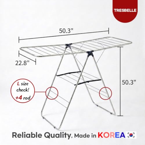 TRESBELLE Stainless Steel Clothes Drying Rack,Foldable Laundry Dryer,Size Ｌ - size: Large