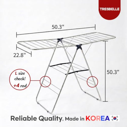 TRESBELLE Stainless Steel Clothes Drying Rack,Foldable Laundry Dryer,Size Ｌ - size: Large