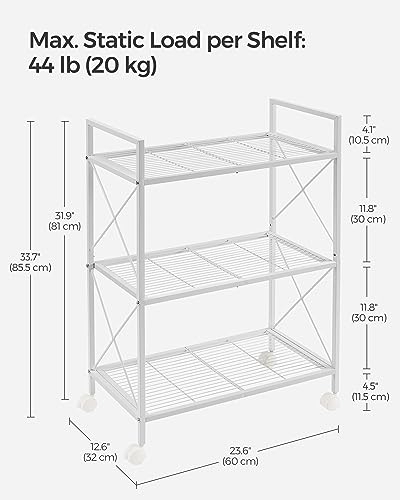 SONGMICS 3-Tier Steel Storage Rack with Wheels, Mesh Shelving Unit - color: White, size: 3 Tiers (23.6"W)