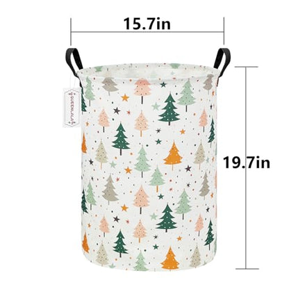 QUEENLALA Large Foldable Round Storage Basket Laundry Hamper, Pine tree - color: Round-pine tree