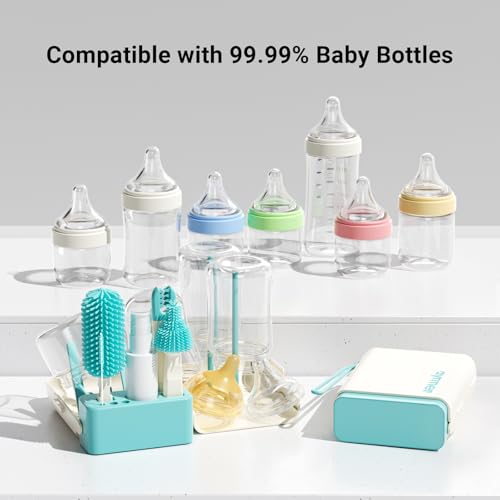 Aynmer Baby Bottle Brush Cleaner Set - 10 In 1 Travel Bottle Cleaning Brush Kit with Silicone Bottle Brush, Nipple Brush, Soap Dispenser, Portable Drying Rack, Breast Pump & Bottle Cleaning Kit -Green - color: Lake Green
