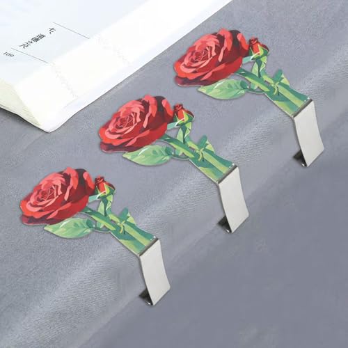 yueton 4PCS Stainless Steel Rose Tablecloth Clips Elegant Flower Table Cloth Holders Windproof Outdoor Wedding Party Decorations for Patio, Garden, Picnic