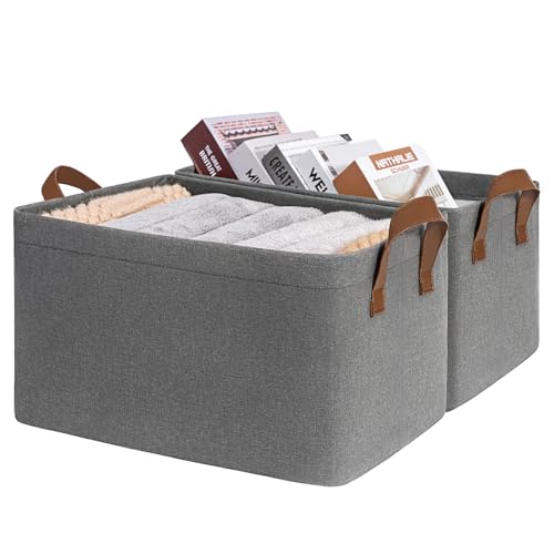 CHICVITA 20L Fabric Storage Bins for Shelves, Metal Frame, 2Pack, Grey - color: Grey, size: 14 ¾" L x 10 ¼" W x 8 ¼" H