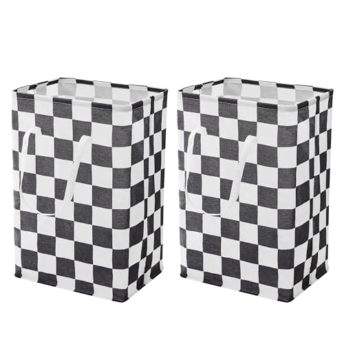 Ohocut Checkered Laundry Hamper, Pack of 2, Large Black White Aesthetic Collapsible Cloth Hampers Basket for Storage Organization Cute Race Cars Boy Room Decor, 2 x 75L - color: Black