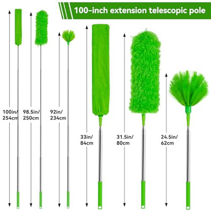Cobweb Duster with Extension Pole, 3-in-1 Washable Cobweb Duster, Duster with 15-100-Inch Telescoping Pole, Bendable Design for high Ceiling, Fans, Blinds, Furniture