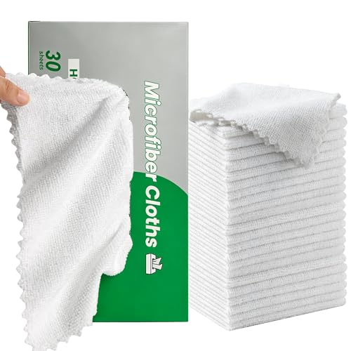 30 Pack Microfiber Cleaning Cloths, Dish Towels for Kitchen, Car, Bathroom - color: White