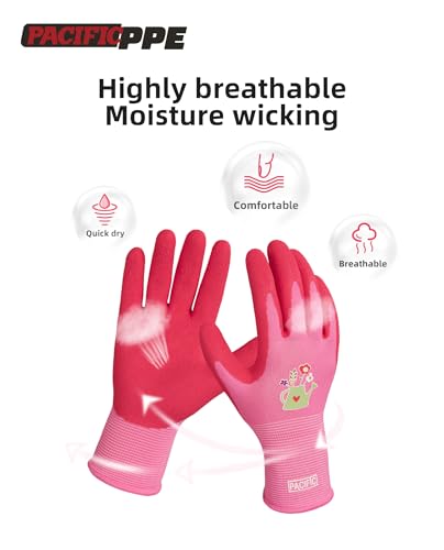 PACIFIC PPE 3 Pairs Gardening Gloves for women, Latex Coated Garden Gloves, Breathable, Medium Size fits Most, Rose Red - color: Rose Red, size: Medium (Pack of 3)