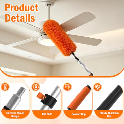 LAANPOLE 26FT High Reach Duster Cleaning Kit with Extension Pole, High Ceiling Fan Cleaner Duster Tool for Fan Blades, Window Washing Kit with Microfiber Feather Duster & Window Squeegee - size: 20FT