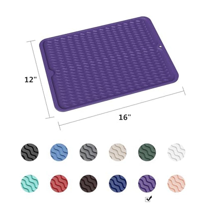 ZLR Silicone Dish Drying Mat for Kitchen Counter, 16"x12", Meadow Violet - color: Meadow Violet, size: 16" x 12"