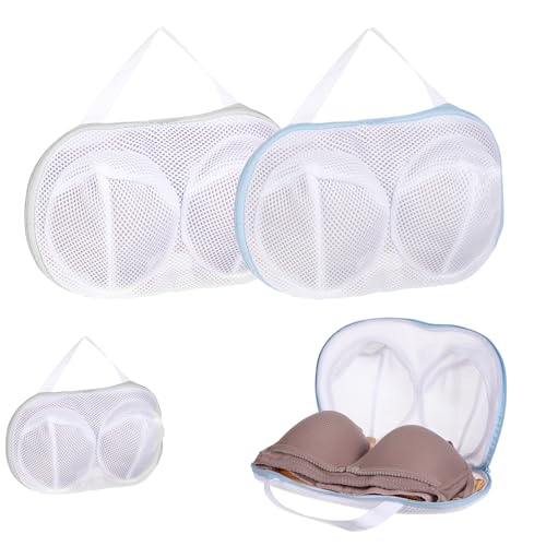 2 Pcs Bra Washing Bags for Laundry, Bra Bags for Washing Machine Lingerie Wash Dryer Bag Non-Deform 3D Protective Bracket Case with Handle Zipper for Women Laundry Storage Washing Delicates