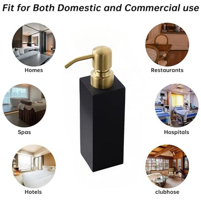 Matte Black Soap Dispenser, Countertop Lotion Resin Bottles with Rust Proof Gold Pump, Refillable Liquid Hand Soap Jar, Resin Shower Dispensers for Bathroom, Kitchen - color: Black+brushed Gold