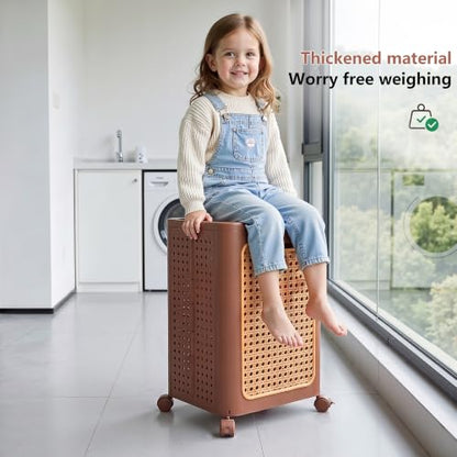 VECELO Laundry Hamper with Clothes Rack, Rolling Laundry Basket with Lid and Wheels, Tall Clothes Stand for Hanging Clothes, Multifunctional Laundry Organizer for Bedroom, Bathroom, Brown - color: Brown