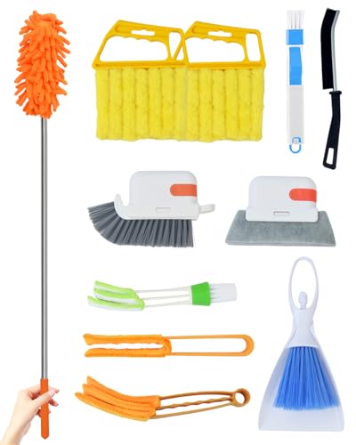 11 Pcs Blind Cleaner Duster Tool Kit – Mini & Window Blinds Cleaner Brush Set, Air Vent & Track Cleaning Tools, Window Groove & Sill Scrubber for Home, Car, AC, Sliding Doors - Yellow