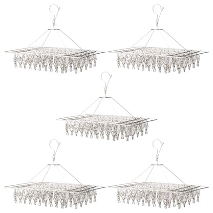 5 Pack 17x10 inch Stainless Steel Drying Rack with 60 Clips, Swivel Sock Drying Rack with Windproof Clips, Stainless Steel Clothes Hanger for Bras, Clothes, Sock & Underwear Towels - size: 5 Pack