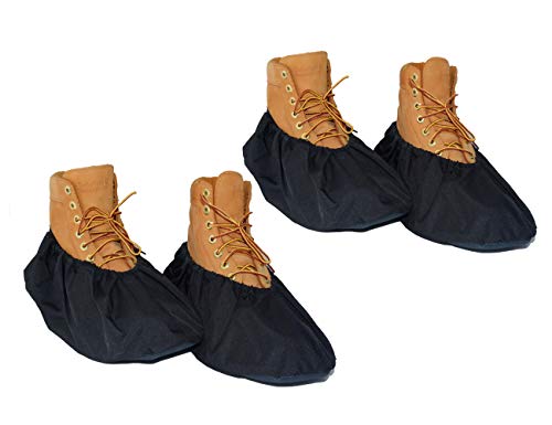 2 Pairs Non Slip waterproof Reusable shoe Covers for contrators and Carpet Floor Protection, Machine Washable. MEDIUM - color: Black, size: Medium