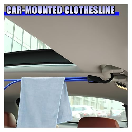 YoRise Rubber Car Bungee Cords with Hooks, 57.08" Adjustable Car Clothesline, Heavy Duty Portable Cloth Elastic Cord, Vehicle Travel Essential Accessories for Cars, SUVs, Trucks (Blue)