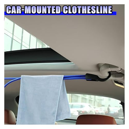YoRise Rubber Car Bungee Cords with Hooks, 57.08" Adjustable Car Clothesline, Heavy Duty Portable Cloth Elastic Cord, Vehicle Travel Essential Accessories for Cars, SUVs, Trucks (Blue)