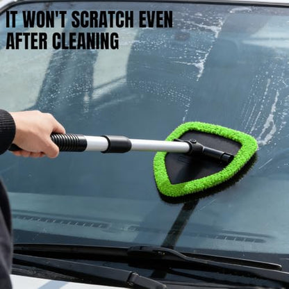 Windshield Cleaner Tool, Windshield Cleaning Tool, Car Window Detailing Cleaning Kit with Extendable Handle and Reusable Microfiber Pads, Auto Glass Wiper Brush for Car Office Home (Green) - color: Green-1