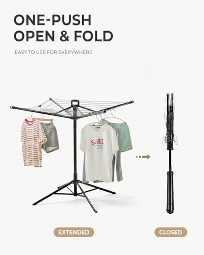 JS HANGER Rotary Clothes Drying Rack, 65 ft Outdoor Umbrella Drying Rack with Easy Push-Pull Handle, Foldable Laundry Drying Rack for Balcony, Patio & Backyard, Space-Saving Air Dryer - color: Black-4 Legs