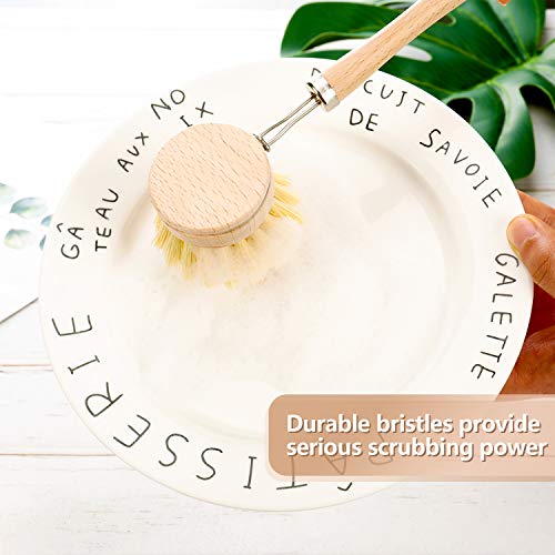 Boao 3 Pack Dish Brush with Beechwood Handle with Replacement Heads