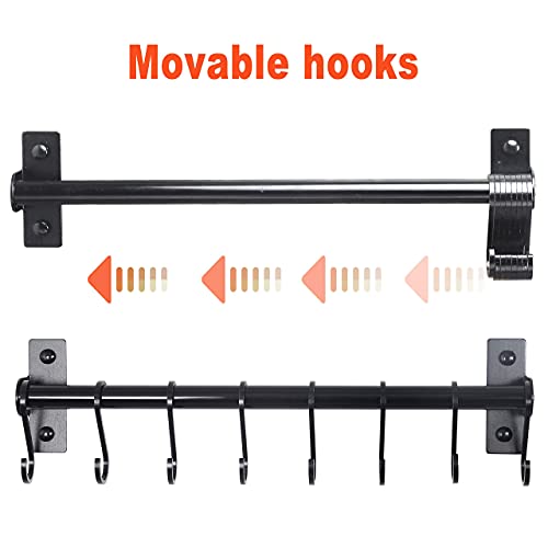 Dseap Kitchen Utensil Holder Hanger, Pot and Pan Rack Wall Mounted, Kitchen Rail with 8 Hooks for Hanging Cooking Utensils, Mugs, Spoons, Wall Mounted, Black - color: Black