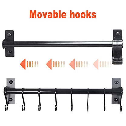 Dseap Kitchen Utensil Holder Hanger, Pot and Pan Rack Wall Mounted, Kitchen Rail with 8 Hooks for Hanging Cooking Utensils, Mugs, Spoons, Wall Mounted, Black - color: Black
