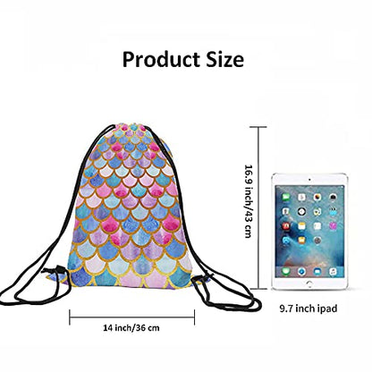 Mermaid Scales Drawstring Bags Backpack Bag Watercolor Animal Fish Mermaid Tale Pattern Cool Design Modern Sport Gym Sack Drawstring Bag String Bag Yoga Bag for Men Women - color: Multi-a107