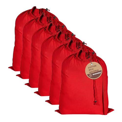 LFH Home Cotton Rich Large Premium Canvas Laundry Bag, Heavy Duty Washable Laundry Hamper with Drawstring & Handles, Multi-Use Clothes Storage for Home, Travel & College, 20"x30" (Pack of 6) - Red - color: Red, size: 20"x30" (Pack of 6)