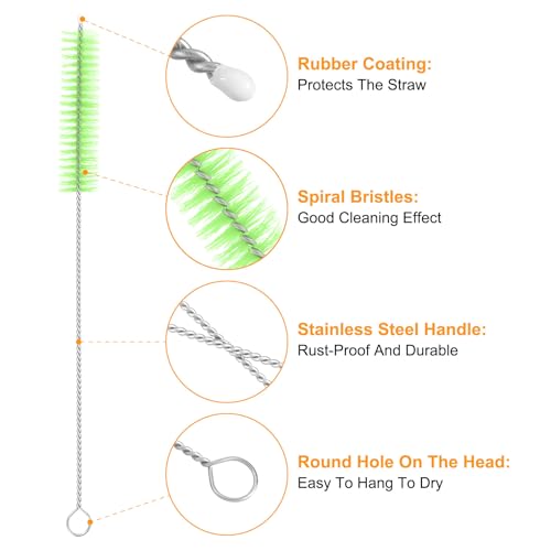 uxcell 10Pcs Drinking Straw Cleaning Brushes, 8" x 5/8" Nylon Bristles Long Straw Brush Pipe Cleaner for Washing Straws Pot Spout, Sippy Cup, Bottle and Tube (Green) - color: Green, size: 8" x 5/8"