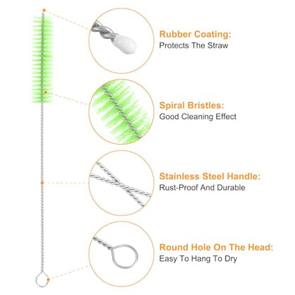 uxcell 10Pcs Drinking Straw Cleaning Brushes, 8" x 5/8" Nylon Bristles Long Straw Brush Pipe Cleaner for Washing Straws Pot Spout, Sippy Cup, Bottle and Tube (Green) - color: Green, size: 8" x 5/8"