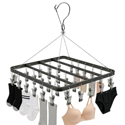 Pants Hanger Clothes Laundry Drying Rack with Clip Metal Black - color: Black