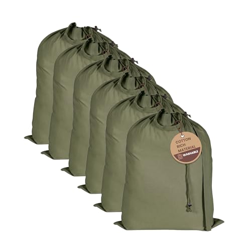 LFH Home Large Premium Cotton Rich Canvas Laundry Bag with Drawstring and Handles Heavy Duty, Multi-Use, and Washable for Home, Travel, College or Storage 20x30 (Pack of 6)-Military Green - color: Military Green, size: 20"x30" (Pack of 6)