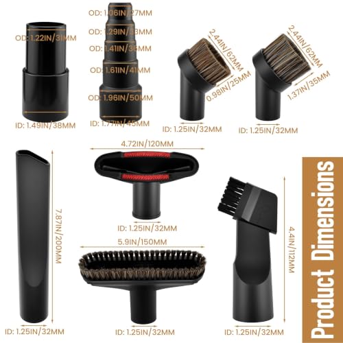 8Pcs Horse Hair Vacuum Brush Set, Universal Vacuum Attachments