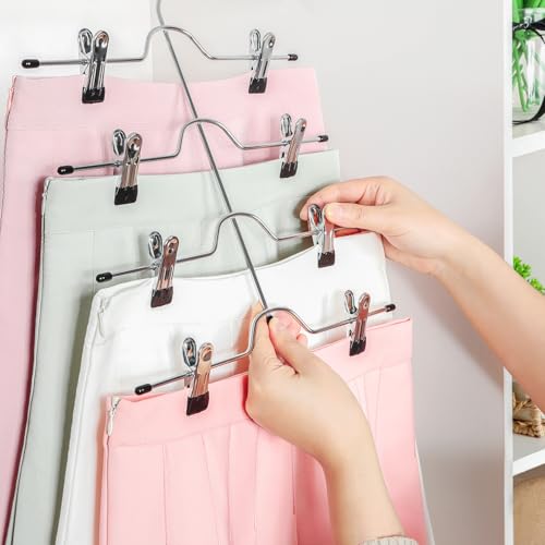 TOPIA HANGER 4 Tier Metal Skirt Hangers with Clips 80% Space Saving 4 Pack - color: Black, size: 4 Pack