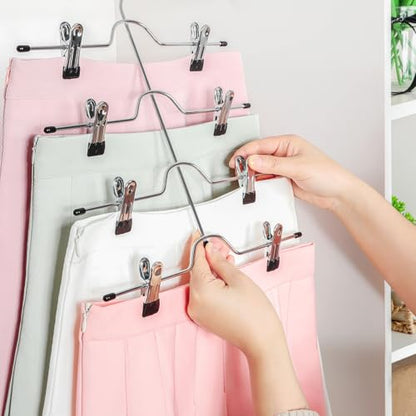 TOPIA HANGER 4 Tier Metal Skirt Hangers with Clips 80% Space Saving 4 Pack - color: Black, size: 4 Pack