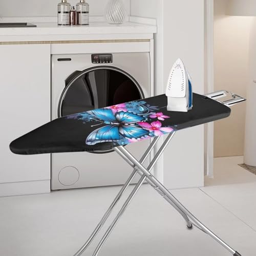 Flower Butterfly Ironing Board Cover and Pad 15 x 54 Thick Iron Board Protective Ironing Padded Cover Suitable for Standard Ironing Boards Padding Iron Sleeve with Elastic Edge Black - color: Flower Butterfly Blue