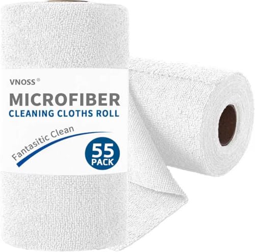 55 Pack Microfiber Cleaning Cloth Roll, Tear Away Reusable Towels, 11" x 9", Ultra Absorbent & Lint Free Cloth for Cars, Kitchen, Window, Home and Shop, White - color: White, size: 9”x11”-55PK