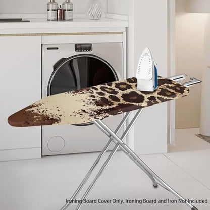 Cheetah Cow Print Ironing Board Cover Soft Stretchy Household Iron Board Covers with Elasticized Edges Fits Standard 54" x 15" Inch Boards Non Stick Stain Scorch Resistant - color: Brown - Cheetah Cow